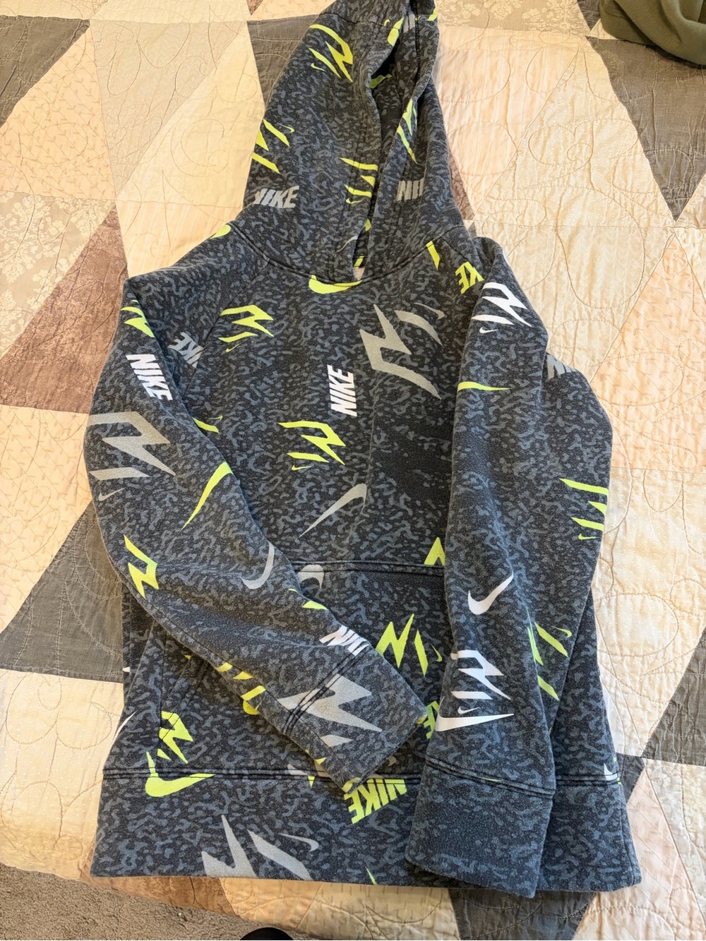 Nike Gray Hoodie with Neon Green & White Logos